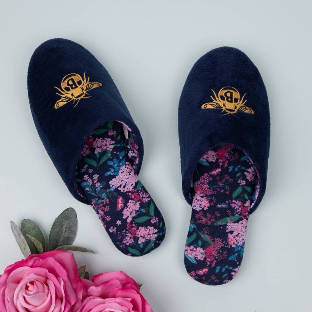 Bridgerton Izzy & Liv Women's Enchanting Floral Bee Slippers - Navy Blue